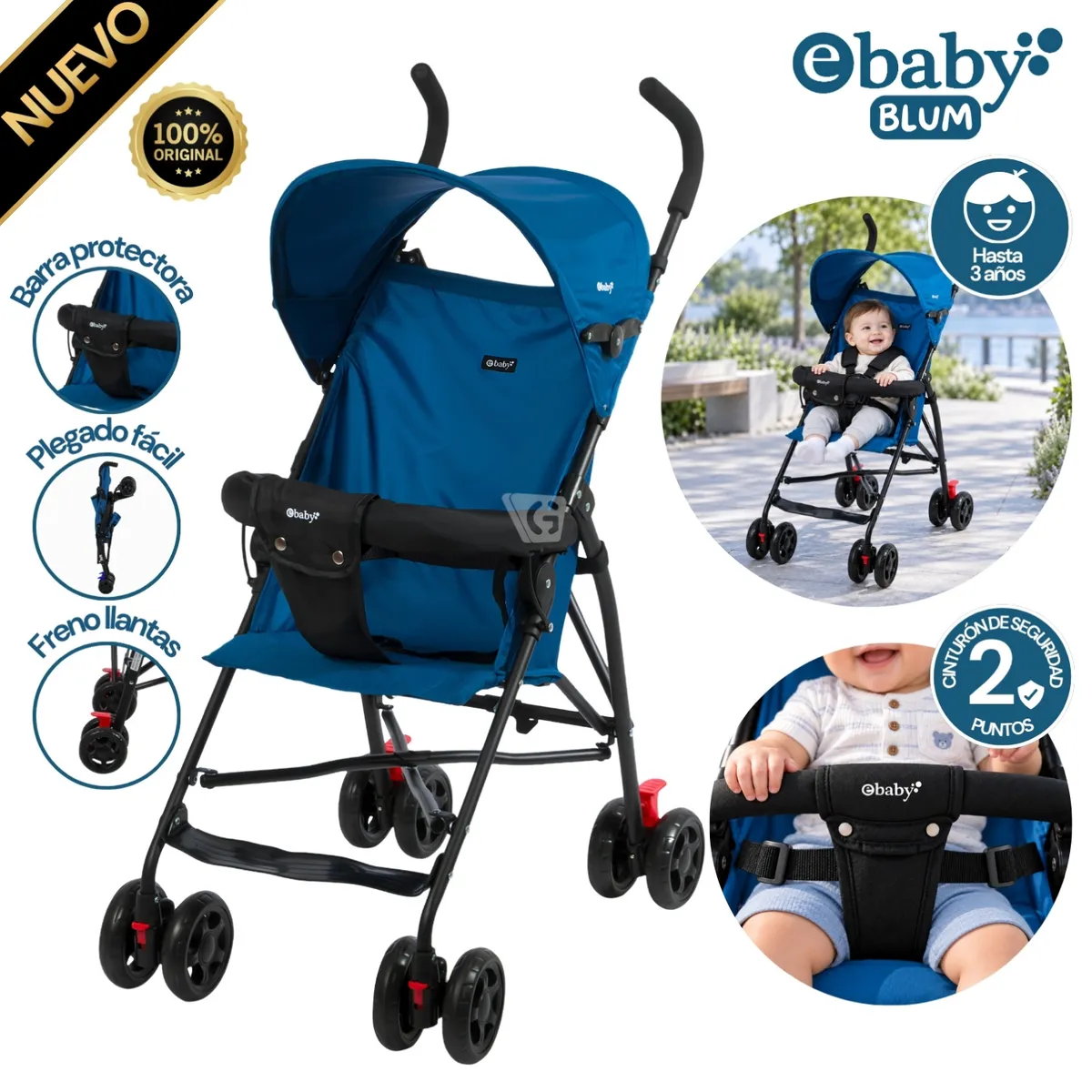 COCHE BASTÓN EBABY BLUM – EB2013 AZUL - 1