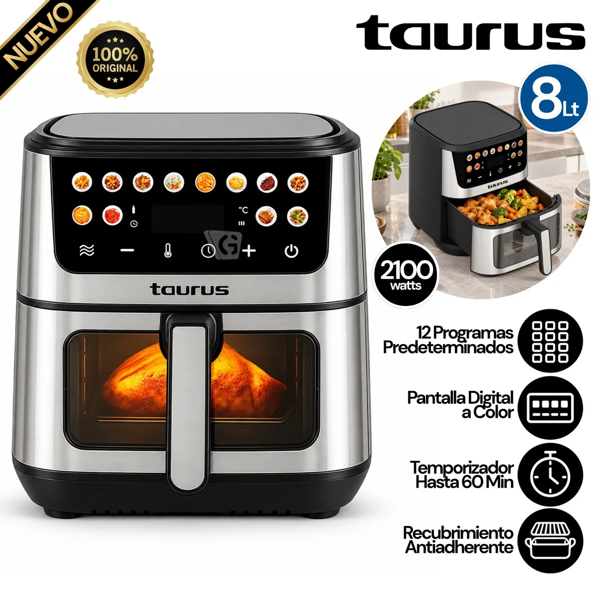 FREIDORA DE AIRE TAURUS 8 L MOD. AERO CRISPY II 2100W - 1