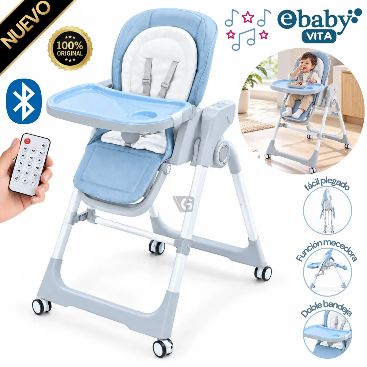 SILLA DE COMER ELÉCTRICA MULTIFUNCIONAL VITA (CÓD. EB644) - EBABY AZUL - 1