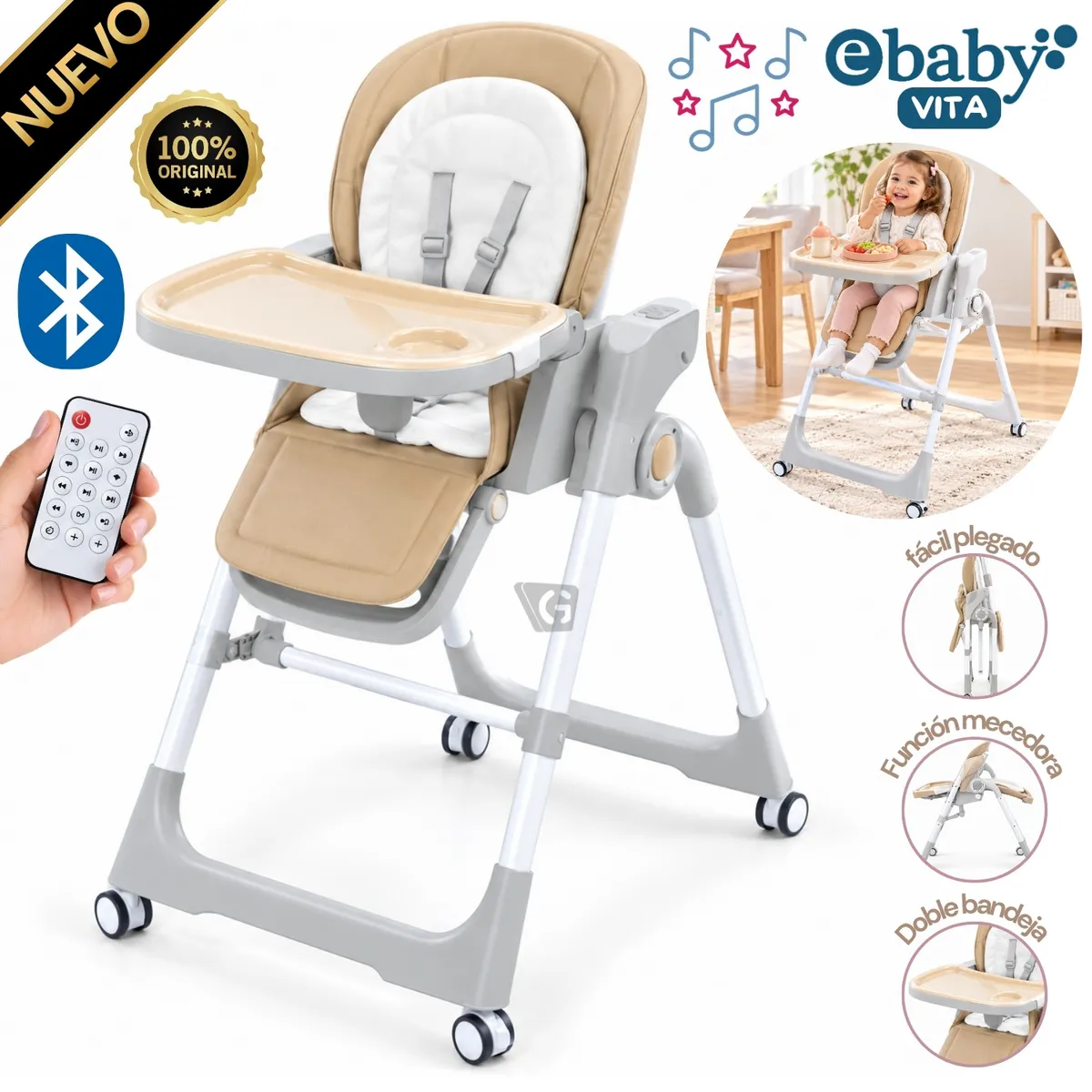SILLA DE COMER ELÉCTRICA MULTIFUNCIONAL VITA (CÓD. EB644) - EBABY BEIGE - 1