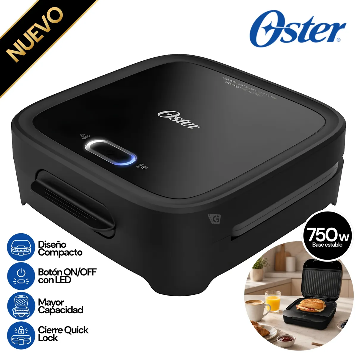 SANDWICHERA COMPACTA CON PLATOS HONDOS NEGRO CKSTSM400 OSTER - 1