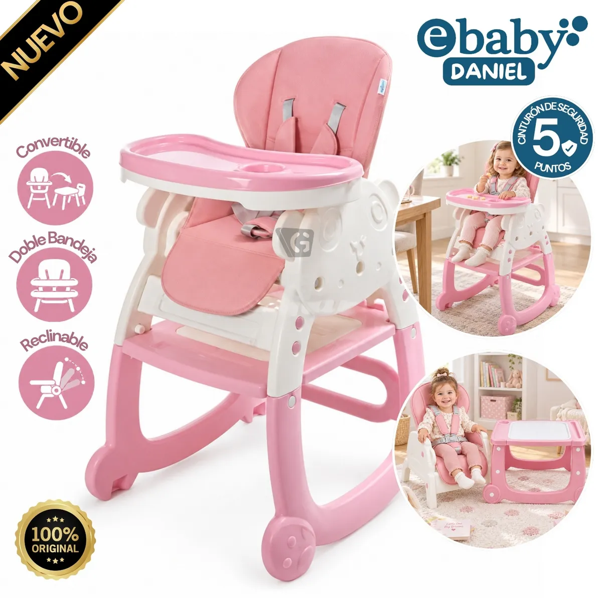 SILLA DE COMER EBABY DANIEL EB646 ROSADO - 1