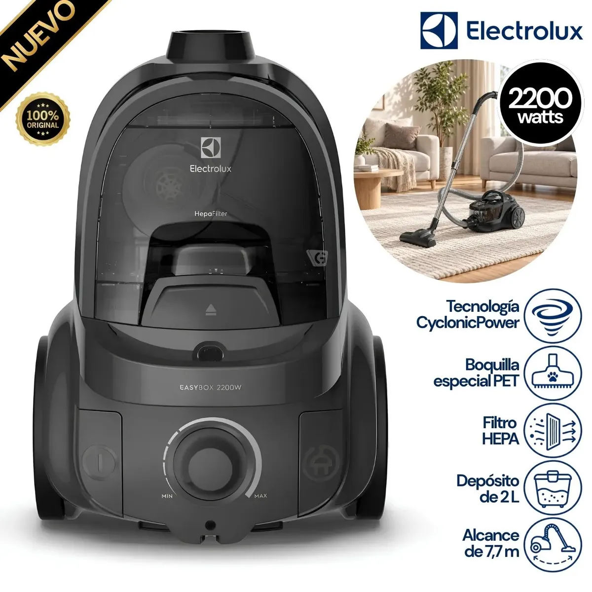 ASPIRADORA CICLÓNICA ELECTROLUX 2200W EASYBOX CON BOQUILLA PET EAS41 - 1