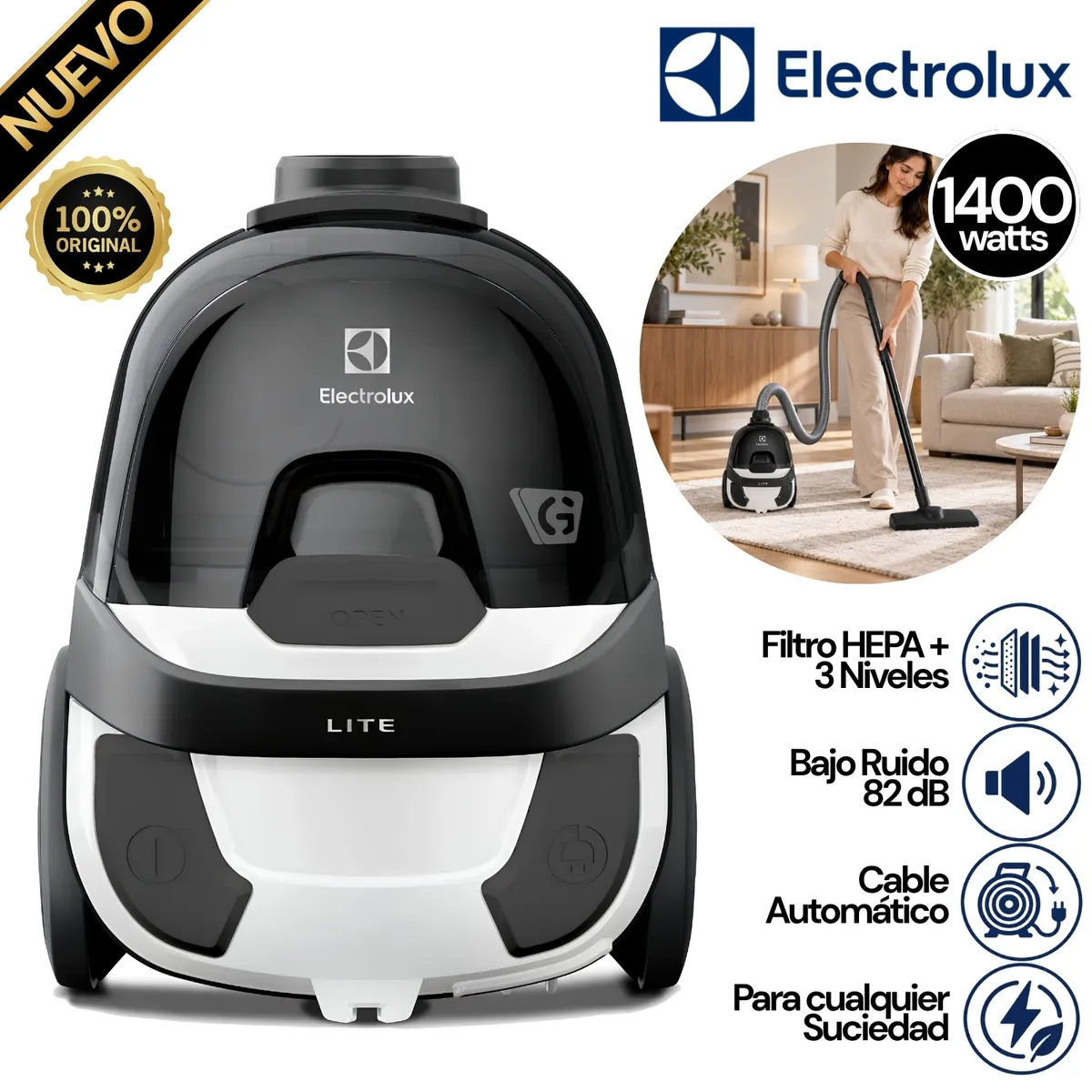 ASPIRADORA ELECTROLUX LIT31 1400W SIN BOLSA CON FILTRO HEPA - 1