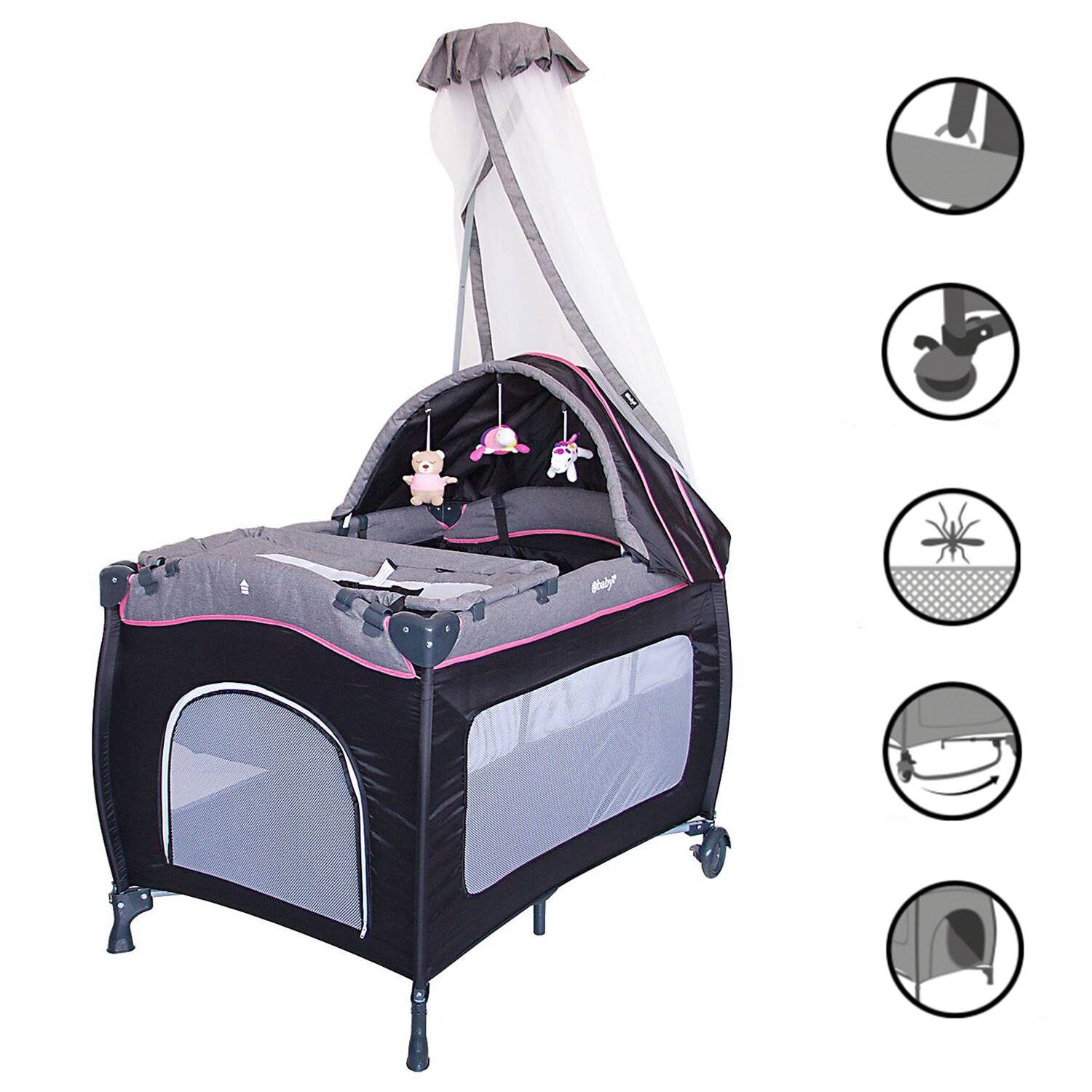 EBABY CUNA CORRAL SALLY 716 + TINA PLEGABLE ROSADO - 2