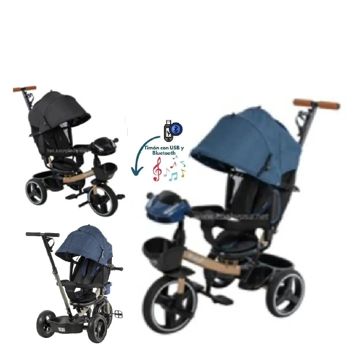 TRICICLO GUIADOR EBABY USB BLUETOOTH EB362A -NEGRO - 1