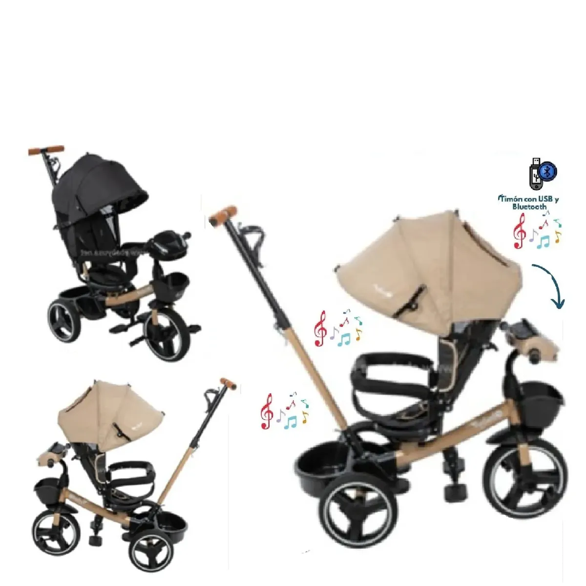 TRICICLO GUIADOR EBABY USB BLUETOOTH EB362A -BEIGE - 1