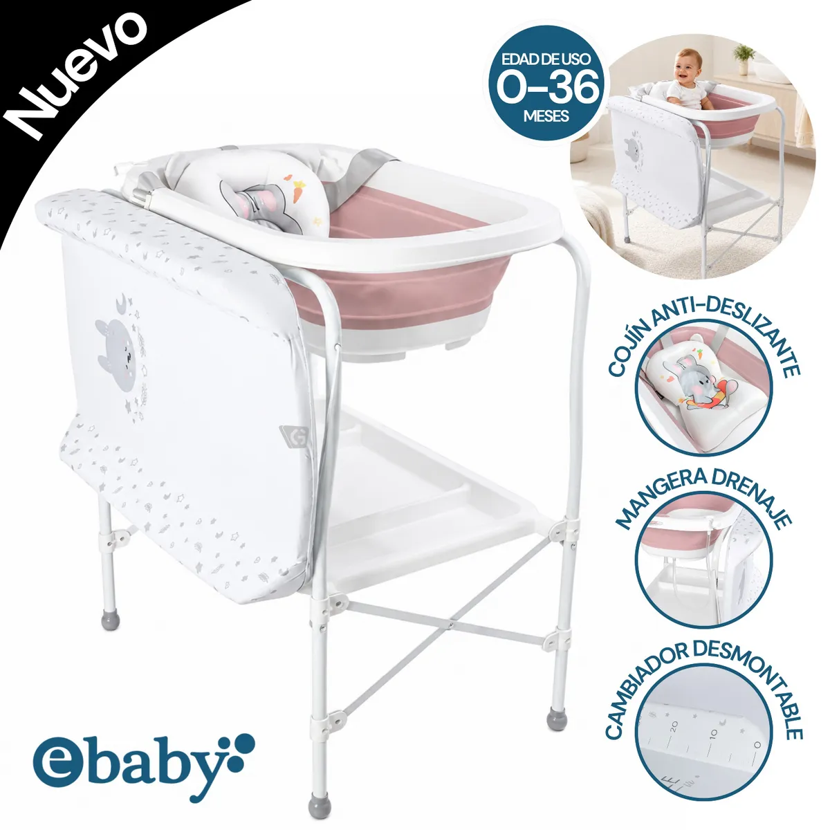 BAÑERA CAMBIADOR BLUR ROSADO - EBABY 822-1 - 1