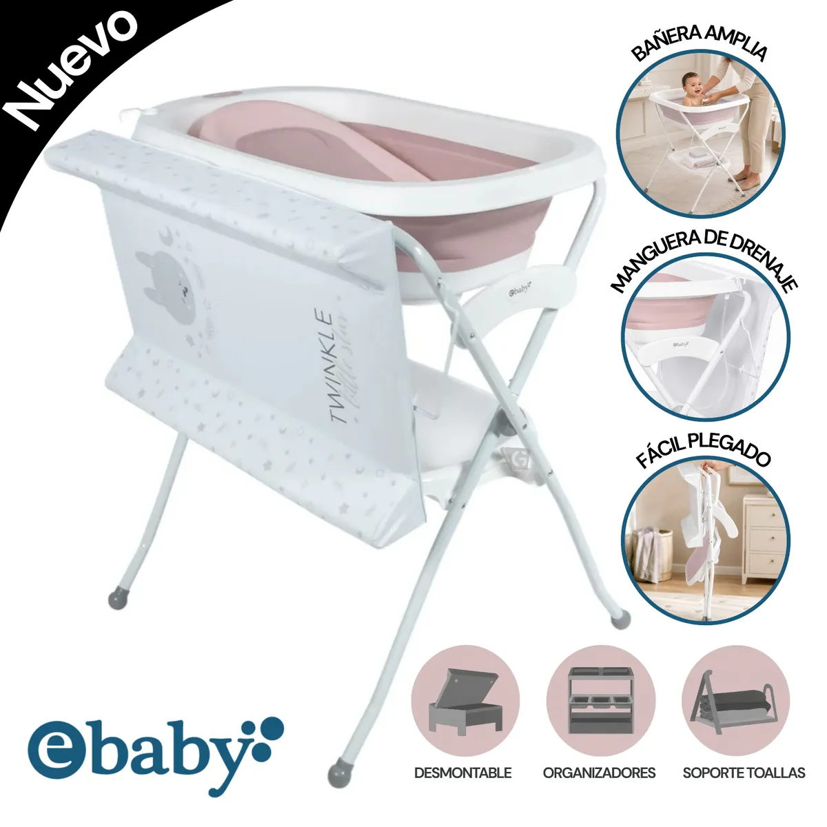 BAÑERA CAMBIADOR SPARK ROSADO - EBABY 821-1 - 1