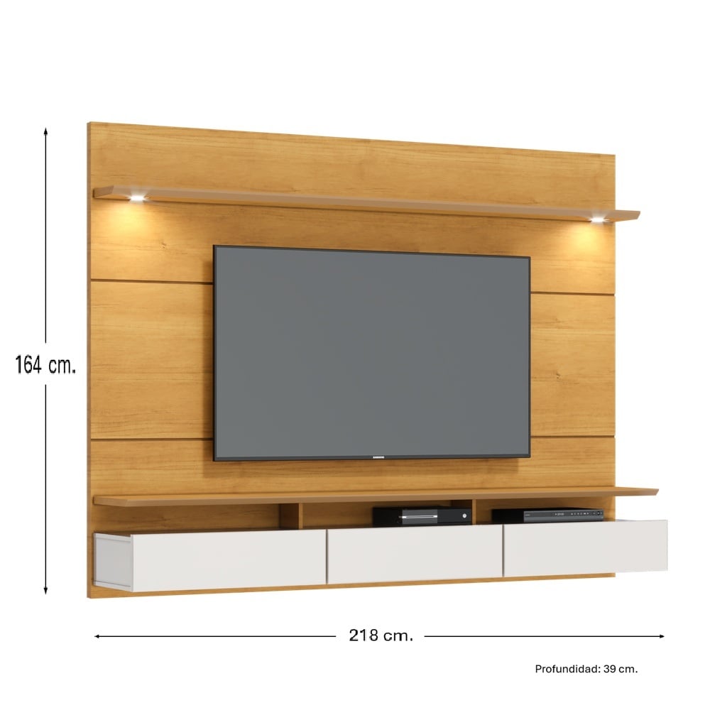 CENTRO DE ENTRETENIMIENTO PANEL DECORE LED DELUXE 2.2 NATURE Y OFF WHITE - 2