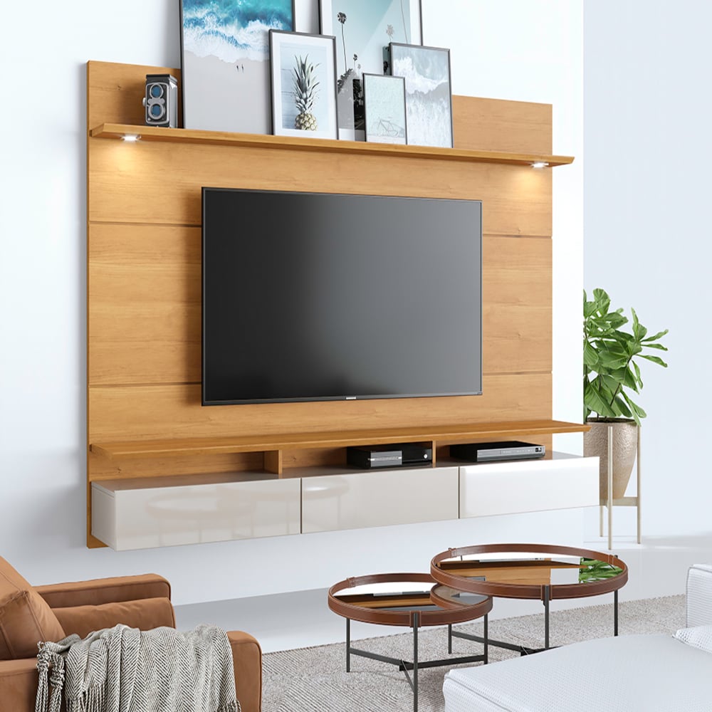 CENTRO DE ENTRETENIMIENTO PANEL DECORE LED 1.8 NATURE Y OFF WHITE - 1