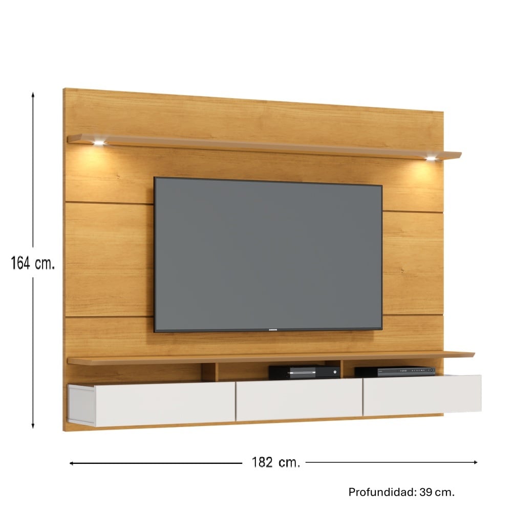 CENTRO DE ENTRETENIMIENTO PANEL DECORE LED 1.8 NATURE Y OFF WHITE - 2