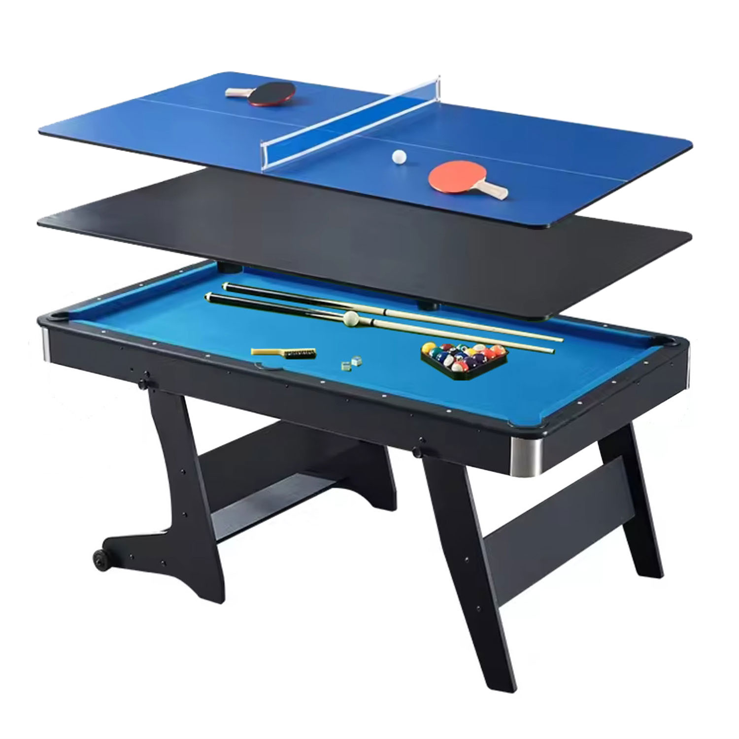 MESA DE BILLAR, PING PONG, MESA DE ESTUDIO – PLEGABLE MULTIJUEGOS 3 EN 1 - 1