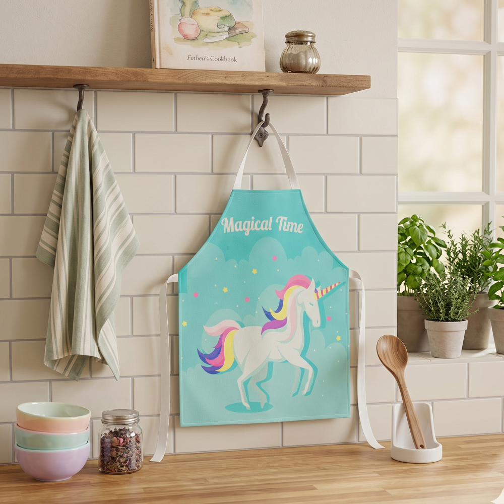 MANDIL-DELANTAL PARA NIÑOS DE UNICORNIO CON FONDO CELESTE - 3