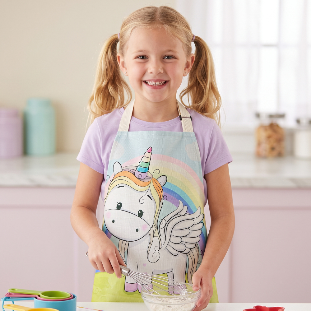 MANDIL-DELANTAL PARA NIÑOS DE UNICORNIO CON ARCOÍRIS DETRÁS - 3