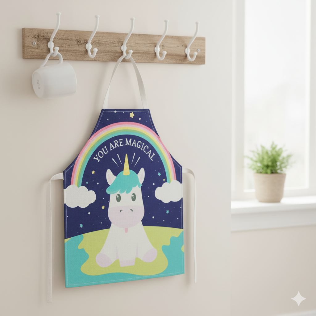 MANDIL-DELANTAL PARA NIÑOS DE UNICORNIO CON PAISAJE NOCTURNO - 1