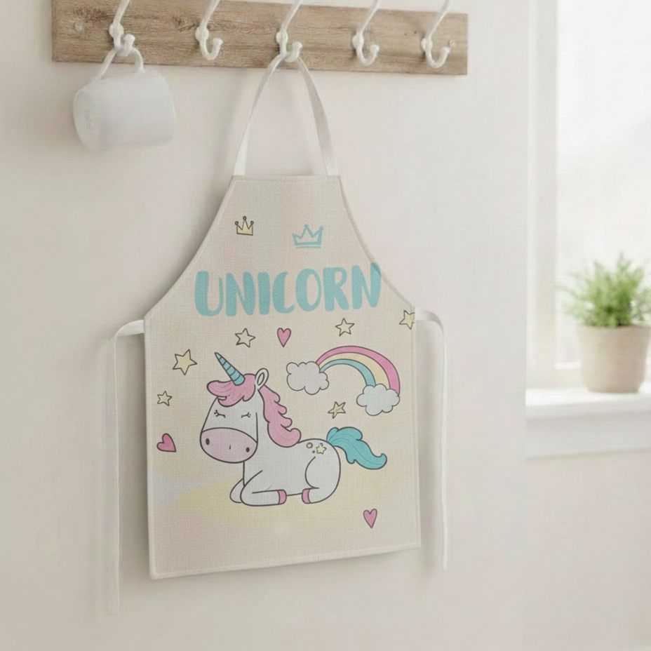 MANDIL-DELANTAL PARA NIÑOS DE UNICORNIO CON ESTRELLAS Y CORAZONES - 1