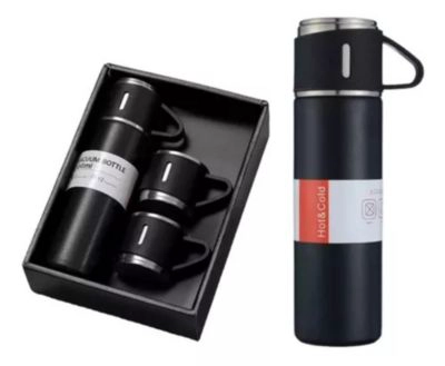 TERMO CON TAZAS NEGRO 3 ACERO INOXIDABLE - 1