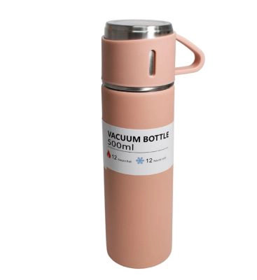 TERMO DE ACERO INOXIDABLE CON TAZAS REGALO - COLOR ROSADO - 1