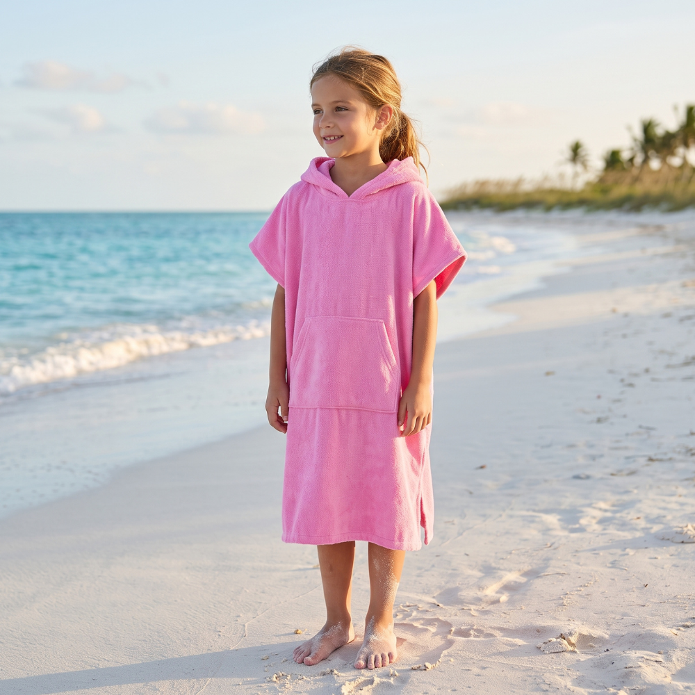 TOALLA PONCHO CAMBIADOR ROSADO PARA NIÑOS DE 6 A 11 AÑOS - 2