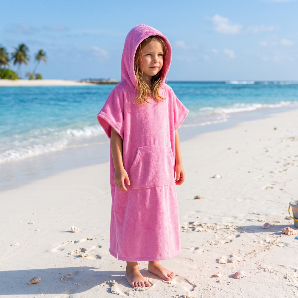 TOALLA PONCHO CAMBIADOR ROSADO PARA NIÑOS DE 6 A 11 AÑOS - 3