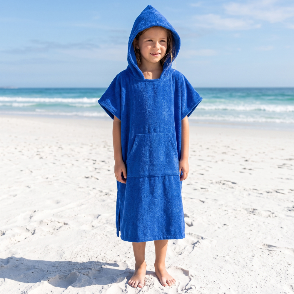 TOALLA PONCHO CAMBIADOR AZUL PARA NIÑOS DE 6 A 11 AÑOS - 1