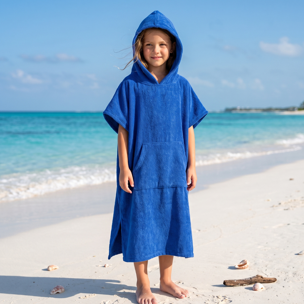 TOALLA PONCHO CAMBIADOR AZUL PARA NIÑOS DE 6 A 11 AÑOS - 2