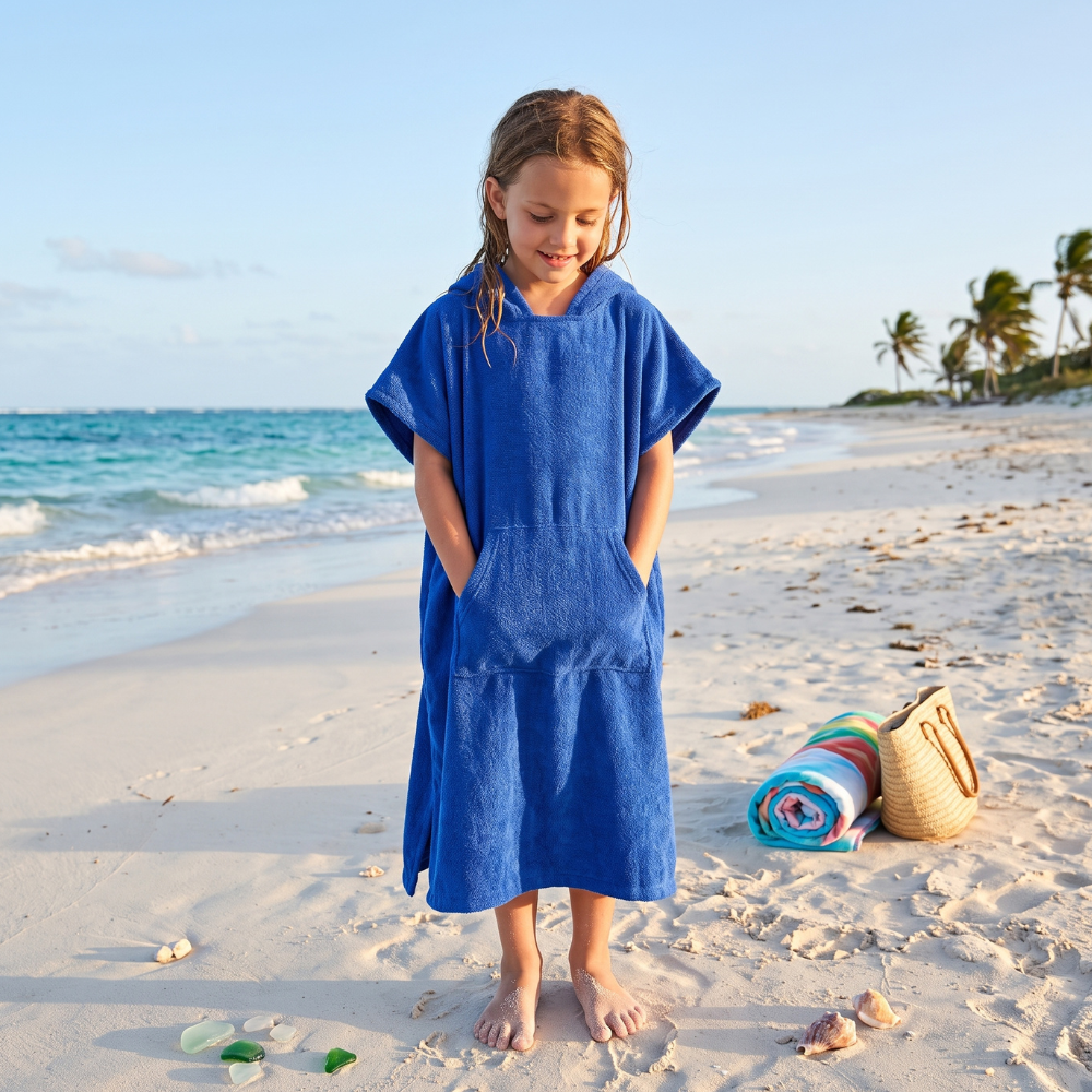 TOALLA PONCHO CAMBIADOR AZUL PARA NIÑOS DE 6 A 11 AÑOS - 3