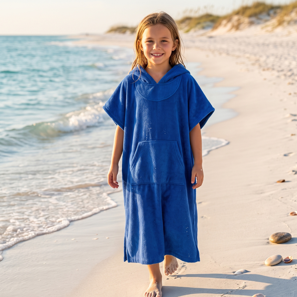 TOALLA PONCHO CAMBIADOR AZUL PARA NIÑOS DE 6 A 11 AÑOS - 4