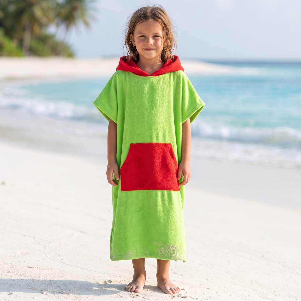 TOALLA PONCHO CAMBIADOR VERDE PARA NIÑOS DE 6 A 11 AÑOS - 2