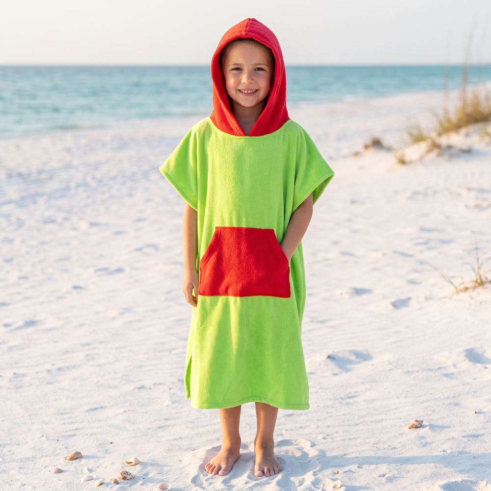 TOALLA PONCHO CAMBIADOR VERDE PARA NIÑOS DE 6 A 11 AÑOS - 4