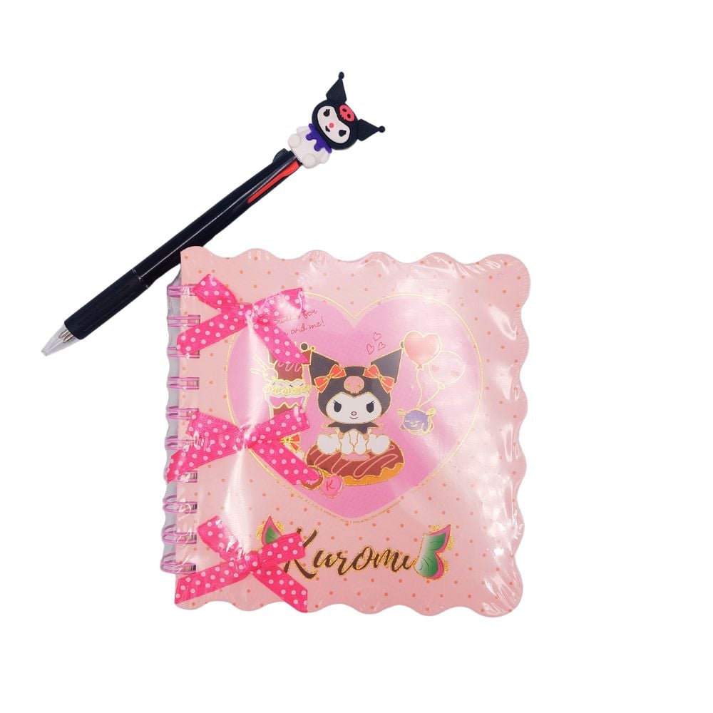 PACK LIBRETA + LAPICERO DE GATITO KAWAII ROSADO - NEGRO - 1