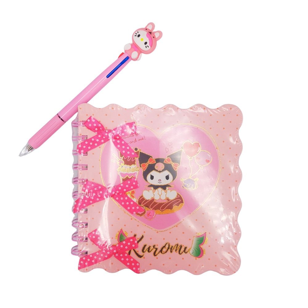 PACK LIBRETA + LAPICERO DE GATITO KAWAII ROSADO - 1
