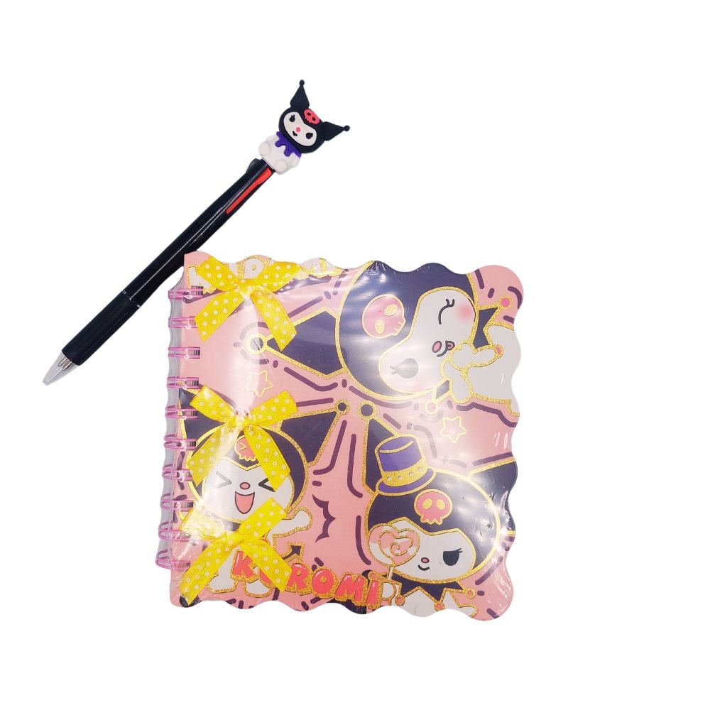 PACK LIBRETA + LAPICERO DE GATITO KAWAII ROSADO - AMARILLO - 1