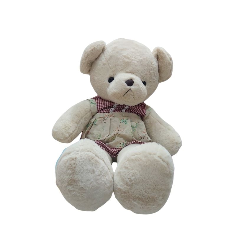 PELUCHE OSO TIERNO GRIS VESTIDO A CUADROS - 1
