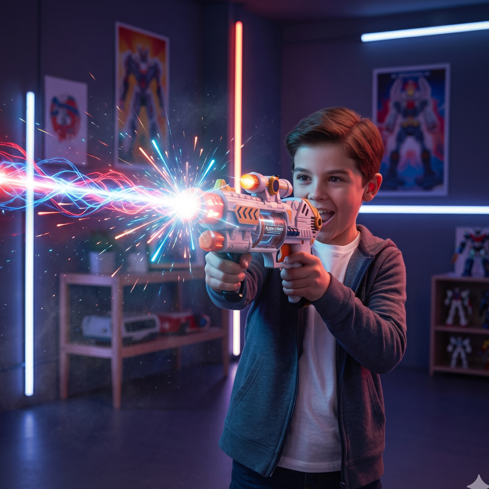 DISPARADOR DE JUGUETE CON LUCES Y LASER A PILAS - 3