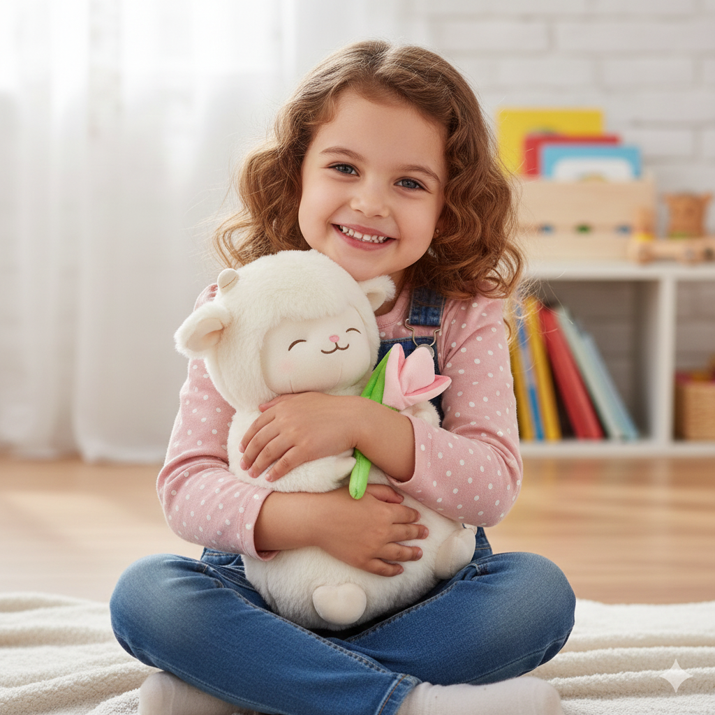 PELUCHE DE OVEJA CON TULIPÁN ROSA 27 cm - 1