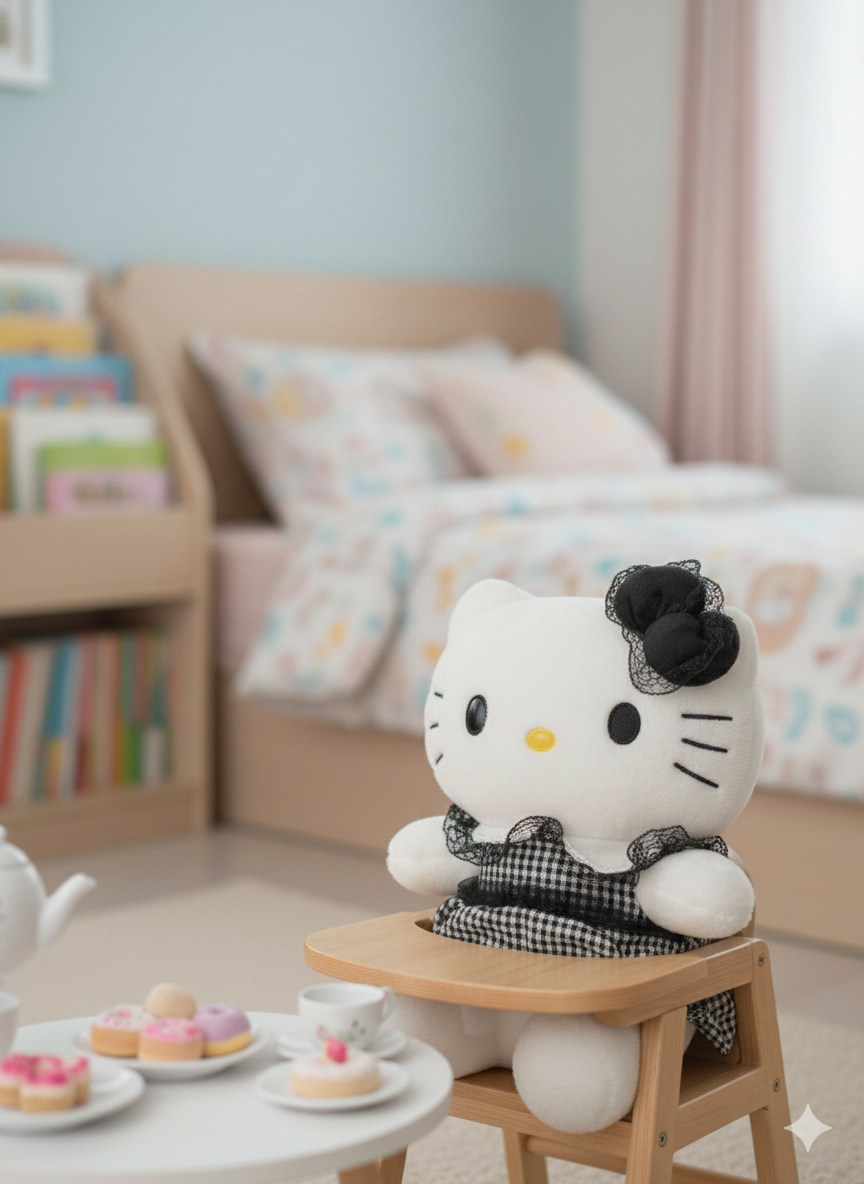 PELUCHE DE GATITA BLANCA CON VESTIDO NEGRO Y BLANCO - 1