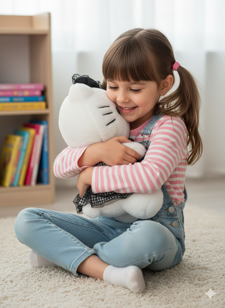 PELUCHE DE GATITA BLANCA CON VESTIDO NEGRO Y BLANCO - 4