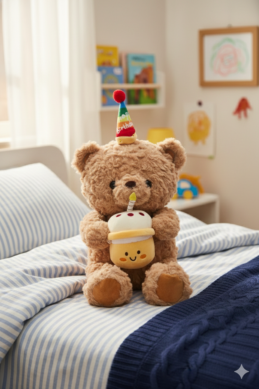 PELUCHE DE OSO DE CUMPLEAÑOS MARRÓN - 1