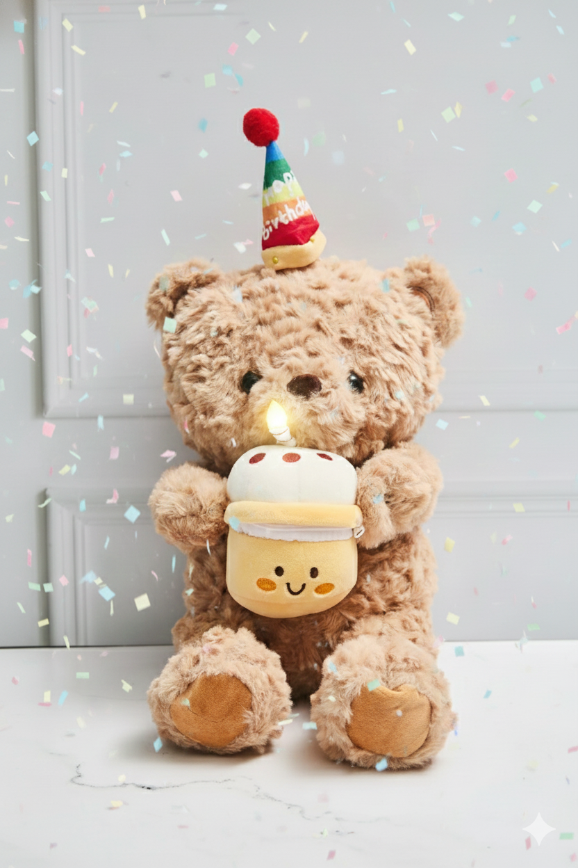 PELUCHE DE OSO DE CUMPLEAÑOS MARRÓN - 4