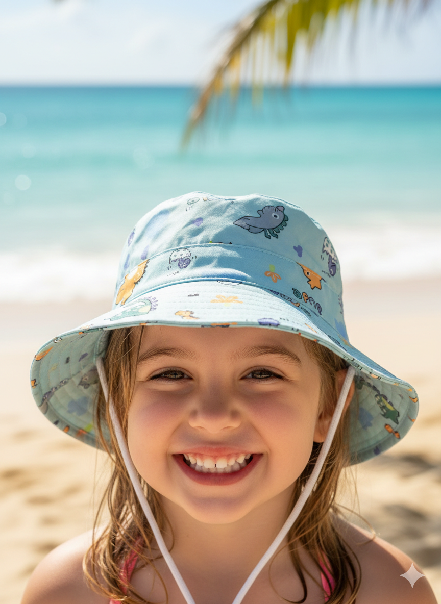 SOMBRERO CON PITA DE DINOSAURIOS VERDE AGUA DE 1 A 4 AÑOS - 2