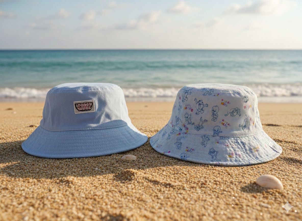 GORRO REVERSIBLE DE DIBUJOS ANIMADOS PARA NIÑOS BLANCO Y AZUL CLARO - 2