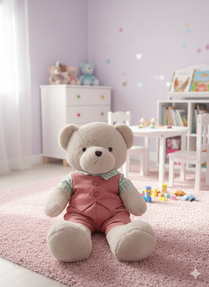 PELUCHE OSO BEIGE CON OVERALL ROSA 76 CM - 1