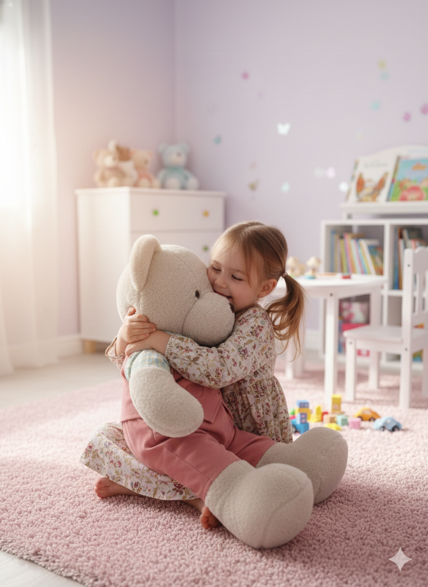 PELUCHE OSO BEIGE CON OVERALL ROSA 76 CM - 3