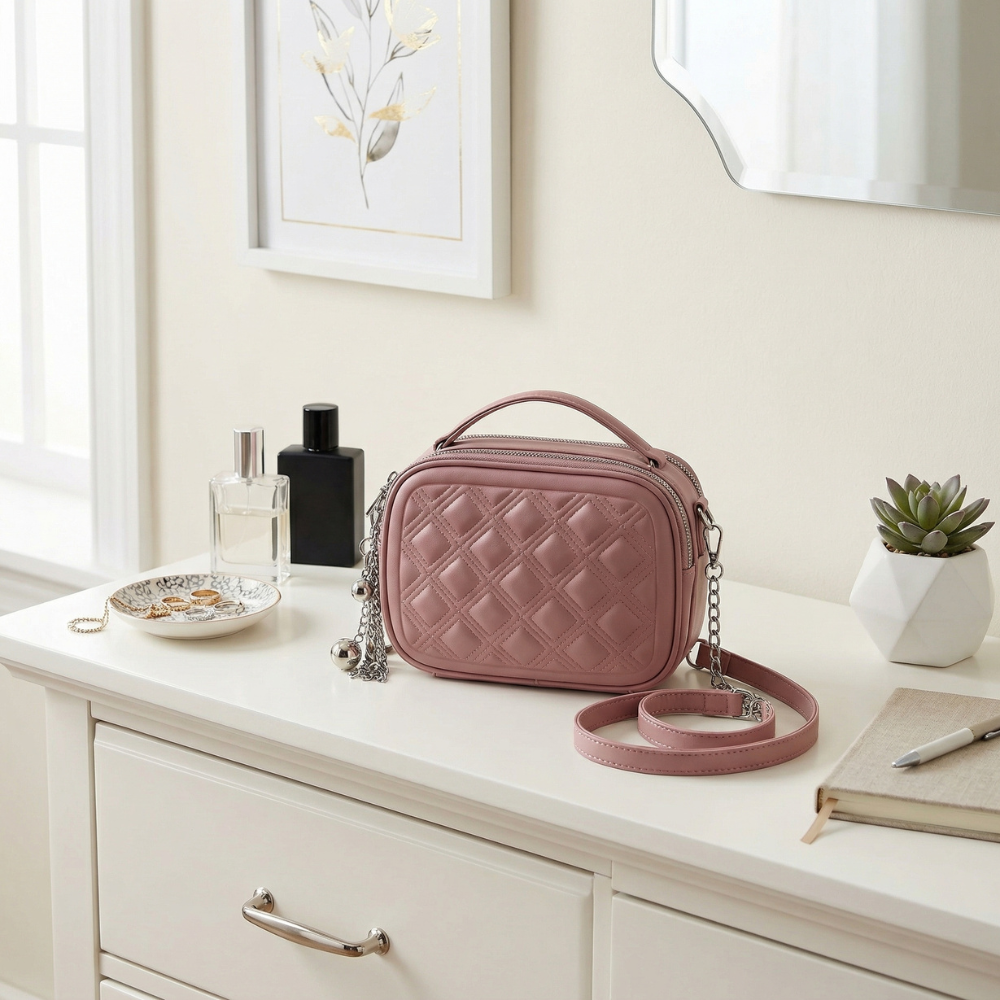 CARTERA DE HOMBRO CON MORRAL ROSADO - 1