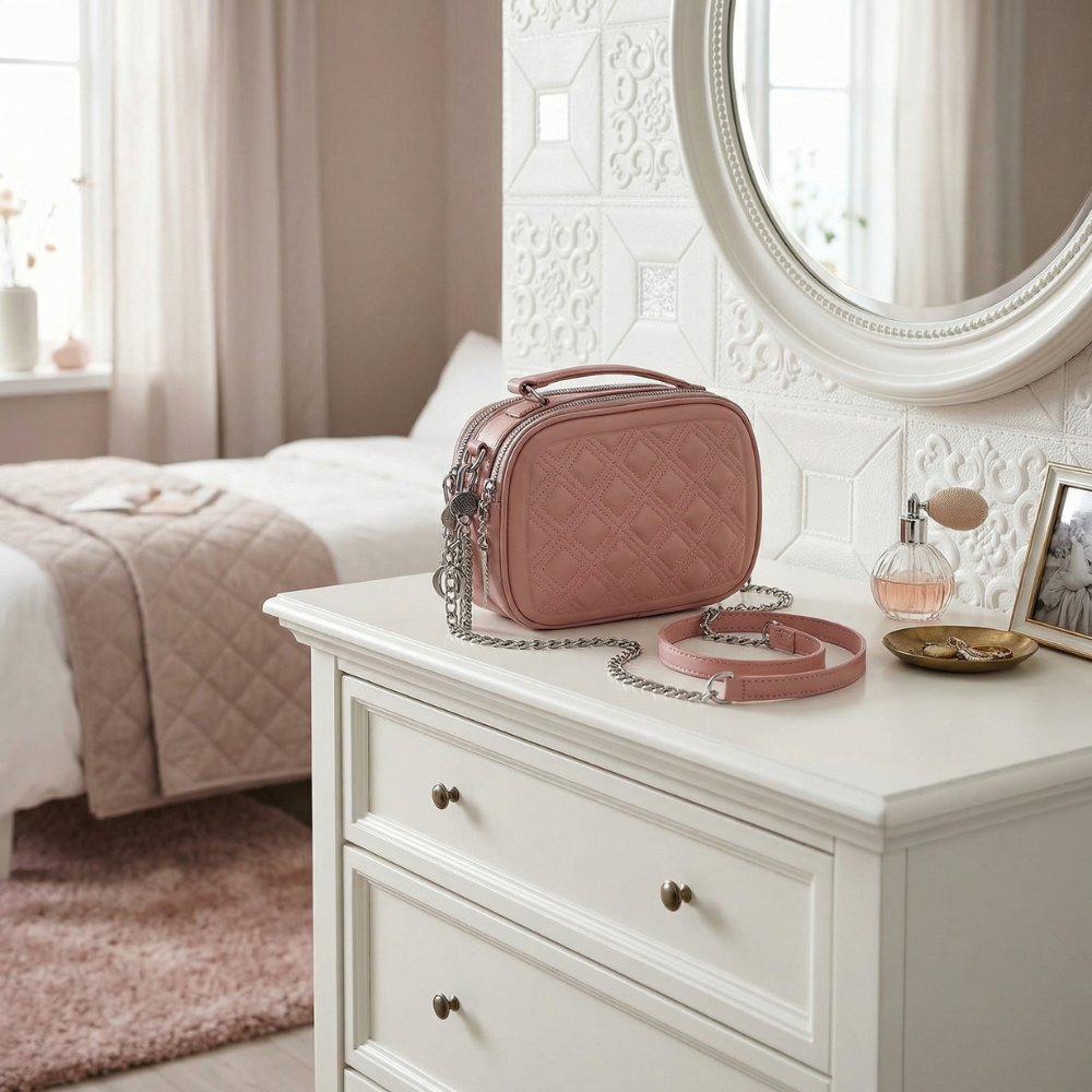 CARTERA DE HOMBRO CON MORRAL ROSADO - 2