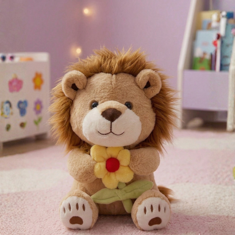 PELUCHE DE LEÓN CON FLOR DE COLOR ALEATORIO 40 CM - 1