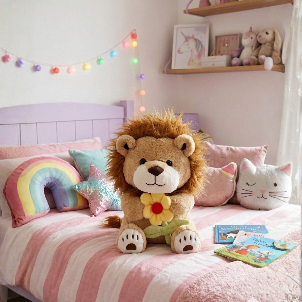 PELUCHE DE LEÓN CON FLOR DE COLOR ALEATORIO 40 CM - 2