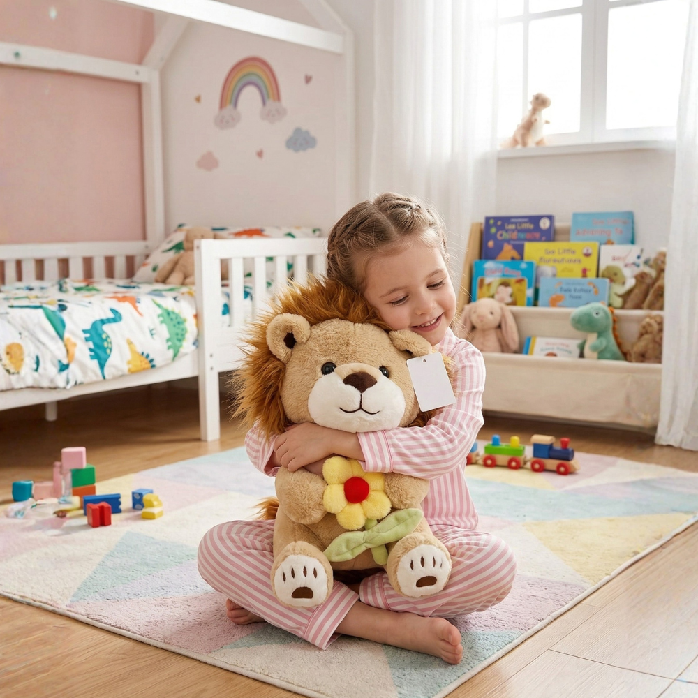 PELUCHE DE LEÓN CON FLOR DE COLOR ALEATORIO 40 CM - 3